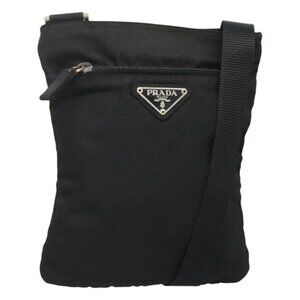 PRADA Shoulder Bag Nylon Black Silver Auth 124290